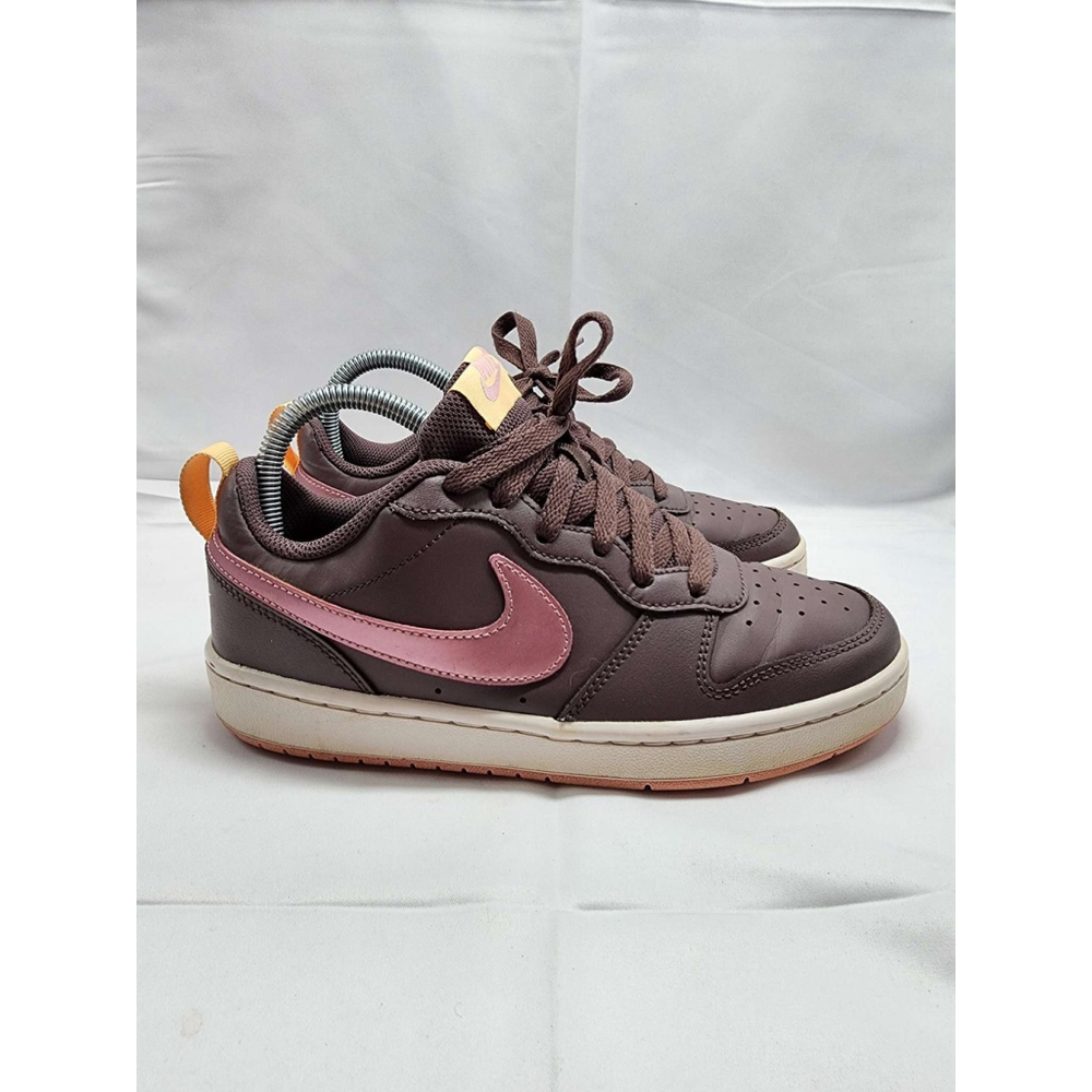 Nike Court Vision Low SE Leather Sneakers Brown Pink Swoosh Youth Size 5.5Y Used